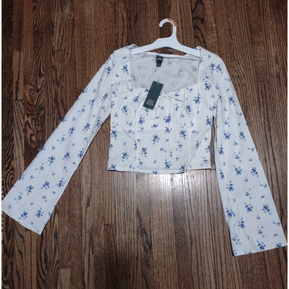 Wild Fable Target Women's Small Blue Floral Smocked Back Crop Top Long Flare...